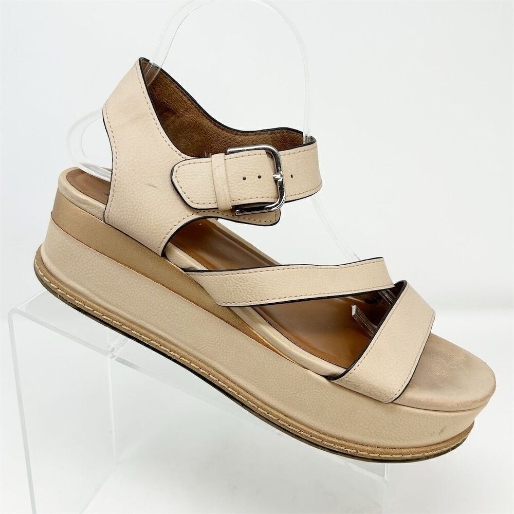 Naturalizer Strappy Platform Sandals Beige Faux Leather Size 9.5 Casual Summer